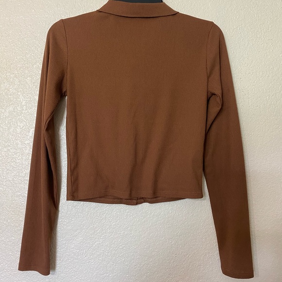 Long Sleeve Dark Tan/Brown Blouse - Picture 2 of 3